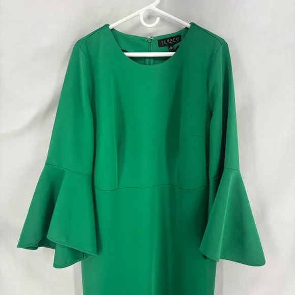 Eloquii Ultramarine Green Flare Sleeve Scuba Dress size 18 Plus Size Knee Length - Picture 5 of 12